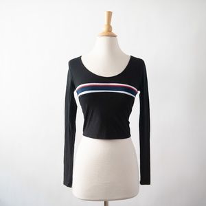 Popular21 Long Sleeve Crop Top with Racing Stripes